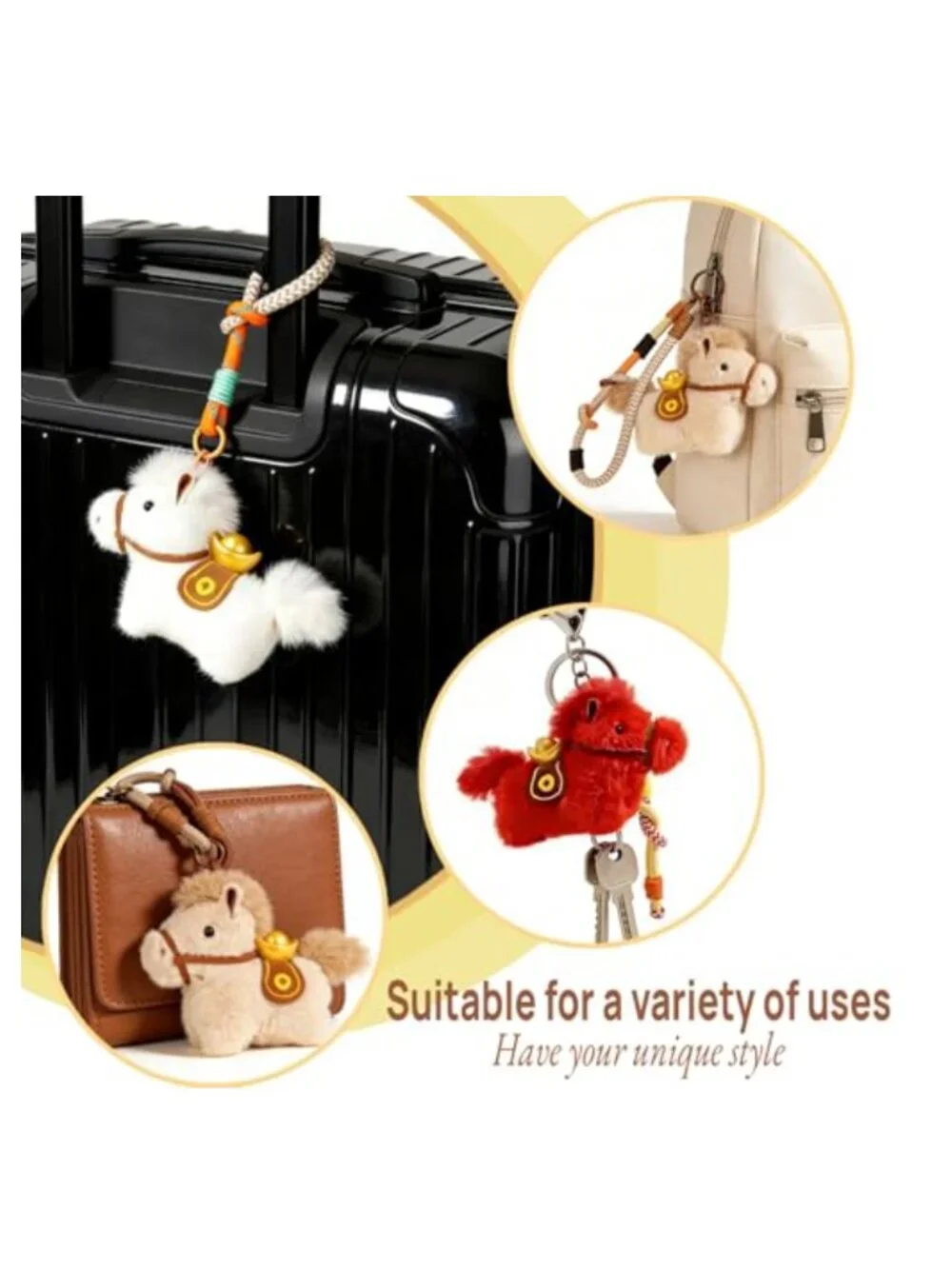 Handcrafted Plush Horse Bag Charm & Keychain 2-in-1 Faux Fur, 6.3 in, Horse